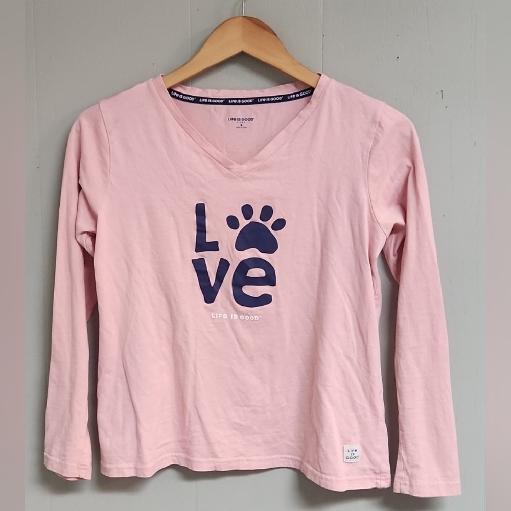Life Is Good PJ Top or Tee Shirt Womens Pawprint Long Sleeve Size S